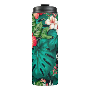 Elegant Tropische Bladeren en Hibiscus Flowers   Thermosbeker