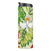 Elegant Tropische Bladeren en Hibiscus Flowers | Thermosbeker (Geroteerd rechts)