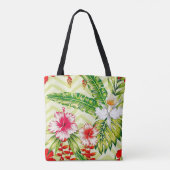 Elegant Tropische Bladeren en Hibiscus Flowers | Tote Bag (Achterkant)