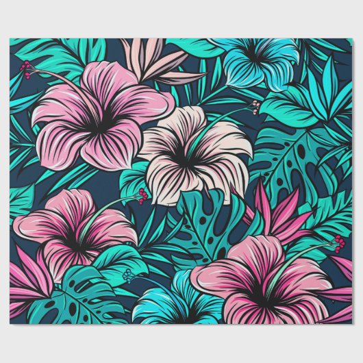 Elegant Tropische Bloemen en Kunst | Cadeaupapier (Vlak)