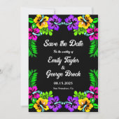 Elegant Tropische Boho Rozen Zwart Bloemen Bruilof Save The Date (Voorkant)