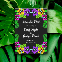 Elegant Tropische Boho Rozen Zwart Bloemen Bruilof Save The Date