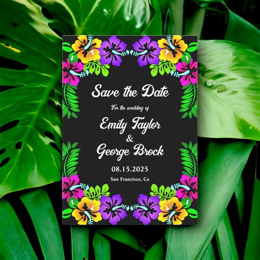 Elegant Tropische Boho Rozen Zwart Bloemen Bruilof Save The Date