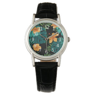 Elegant tropische flora en bladeren kunst horloge