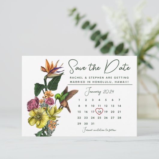 Elegant tropische kalender Opslaan datum Save The Date (Staand voorkant)
