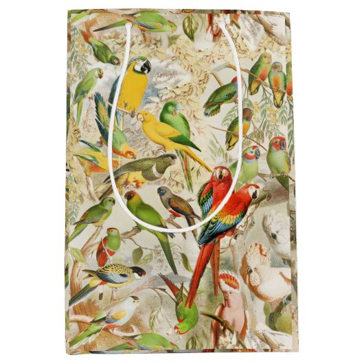 Elegant  Tropische Vogelparrots Medium Cadeauzakje (Voorkant)