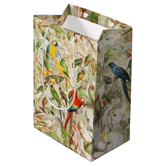 Elegant  Tropische Vogelparrots Medium Cadeauzakje (Achterkant Gekanteld)