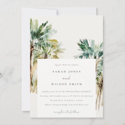 Elegant Tropische Waterverf Palm Trees Vow Renewal Kaart (Voorkant)