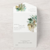 Elegant Tropische Waterverf Palm Trees Wedding All In One Uitnodiging (Buitenkant)
