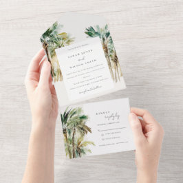Elegant Tropische Waterverf Palm Trees Wedding All In One Uitnodiging