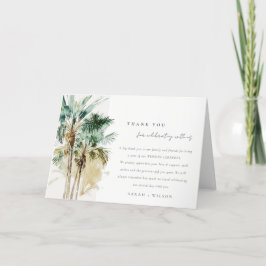 Elegant Tropische Waterverf Palm Trees Wedding Bedankkaart