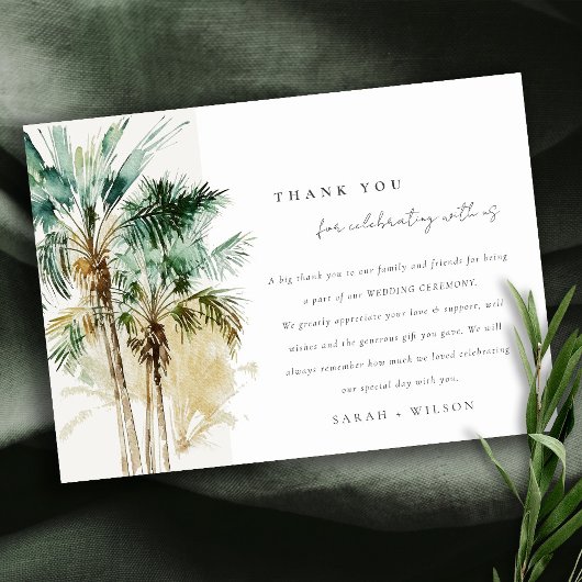 Elegant Tropische Waterverf Palm Trees Wedding Bedankkaart