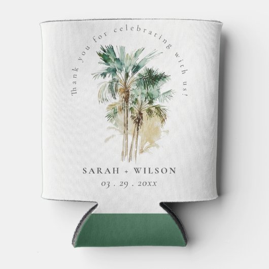 Elegant Tropische Waterverf Palm Trees Wedding Blikjeskoeler (Voorkant)