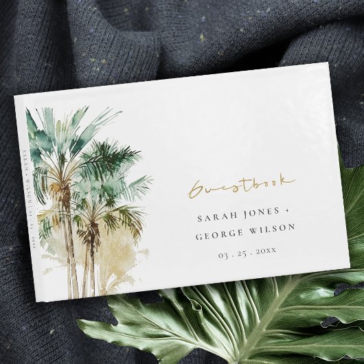 Elegant Tropische Waterverf Palm Trees Wedding Gastenboek