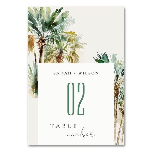 Elegant Tropische Waterverf Palm Trees Wedding Kaart (Achterkant)