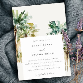 Elegant Tropische Waterverf Palm Trees Wedding Kaart