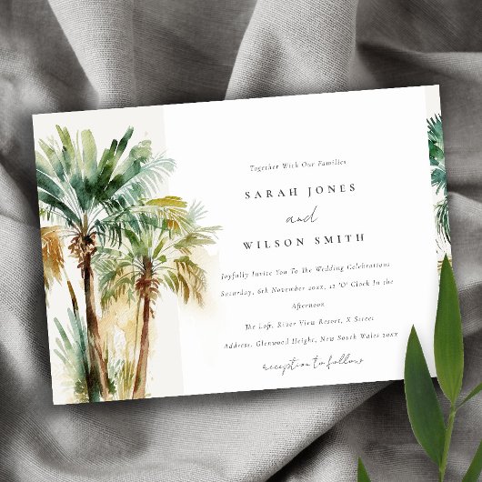 Elegant Tropische Waterverf Palm Trees Wedding Kaart