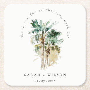 Elegant Tropische Waterverf Palm Trees Wedding Kartonnen Onderzetters