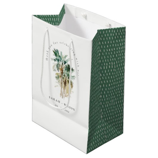 Elegant Tropische Waterverf Palm Trees Wedding Medium Cadeauzakje (Voorkant Gekanteld)