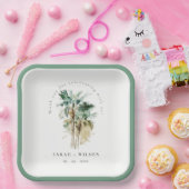 Elegant Tropische Waterverf Palm Trees Wedding Papieren Bordje (Feest)