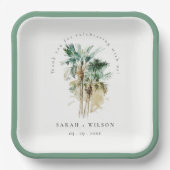 Elegant Tropische Waterverf Palm Trees Wedding Papieren Bordje (Voorkant)