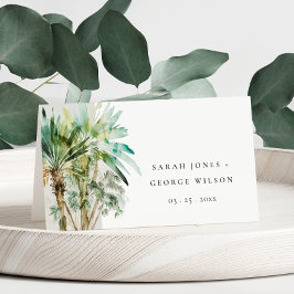 Elegant Tropische Waterverf Palm Trees Wedding Plaatskaartje