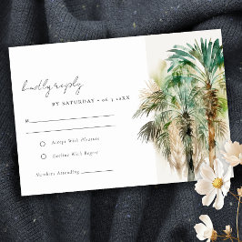 Elegant Tropische Waterverf Palm Trees Wedding RSVP Kaartje