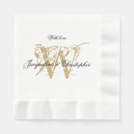 Elegant Trouw Goud Monogram Zwarte Details Wit Servet