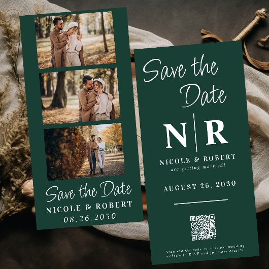 Elegant Trouw Monogram Foto Strook QR Code Save The Date