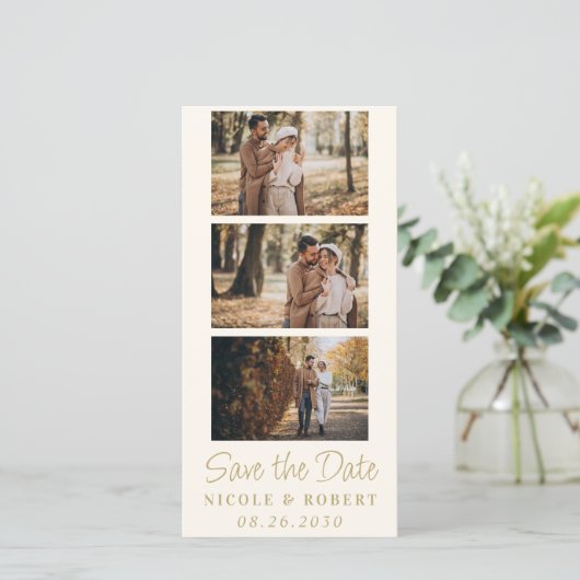 Elegant Trouw Monogram Foto Strook QR Code Save The Date (Staand voorkant)