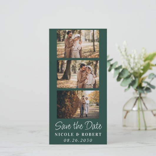 Elegant Trouw Monogram Foto Strook QR Code Save The Date (Staand voorkant)