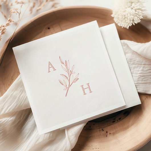 Elegant Trouw Monogram Groene Bladeren Folie Servetten