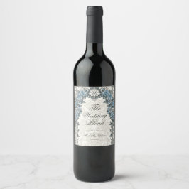 Elegant Trouw Vintage Blauwe Wijnfles Label Wijn Etiket