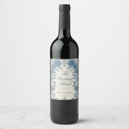 Elegant Trouw Vintage Blauwe Wijnfles Label Wijn Etiket