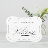 Elegant Trouw Welkom Bord Met Zwarte Rand Stans Kaart (Staand voorkant)