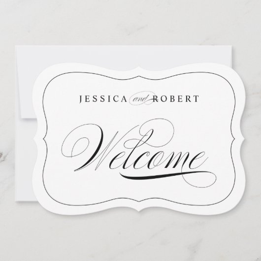 Elegant Trouw Welkom Bord Uitgesneden Zwarte Rand Kaart (Voorkant)