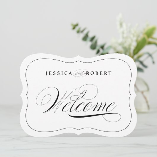 Elegant Trouw Welkom Bord Uitgesneden Zwarte Rand Kaart (Staand voorkant)