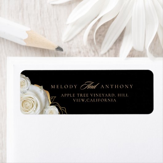 Elegant Trouw Witte Roos Retouradres Label (Insitu)