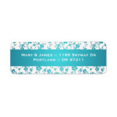 Elegant trouwadres bloemenpatroon Aqua Blue Etiket (Voorkant)