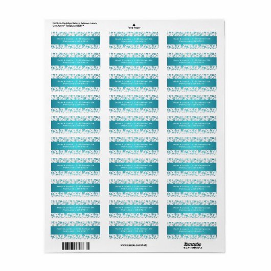 Elegant trouwadres bloemenpatroon Aqua Blue Etiket (Full Sheet)
