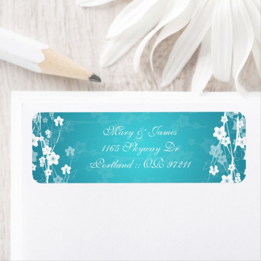 Elegant trouwadres Cherry Blossom Blauw Etiket (Insitu)