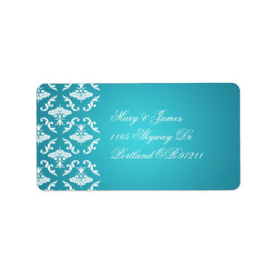 Elegant trouwadres  Damask Blauw Etiket