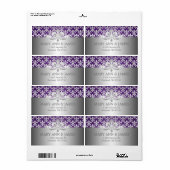 Elegant trouwadres Fleur de Lis Paarse Etiket (Full Sheet)