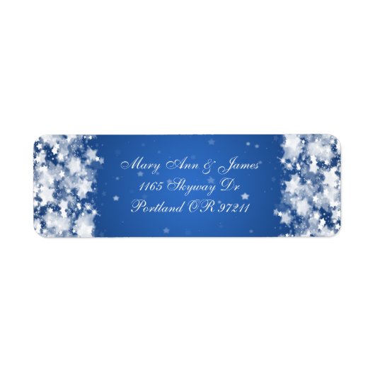 Elegant trouwadres oogverblindende sterren blauw etiket (Voorkant)