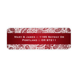 Elegant trouwadres Paisley Patroon Rood Etiket