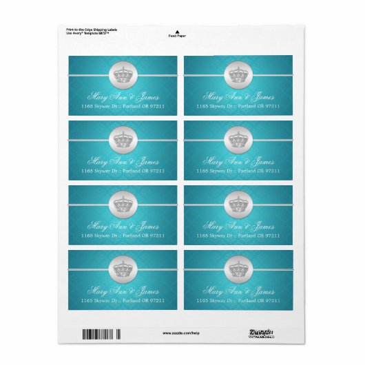Elegant trouwadres Royal Crown Blue Etiket (Full Sheet)