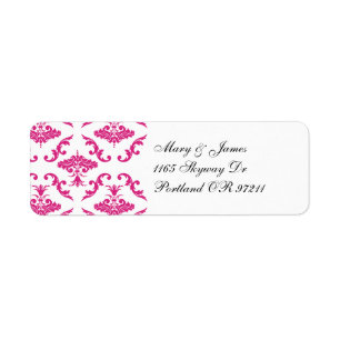 Elegant trouwadres roze Damask Etiket