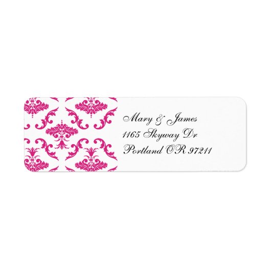 Elegant trouwadres roze Damask Etiket (Voorkant)