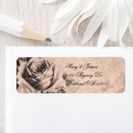 Elegant trouwadres  Rozen Sepia Etiket (Insitu)
