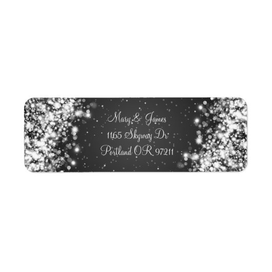 Elegant trouwadres sprankelende golf zwart etiket (Voorkant)